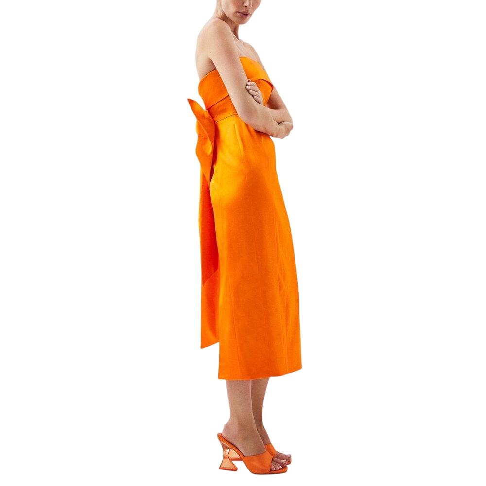 Karen Millen Satin Tangerine Bandeau Bow Midi Dress Size 4